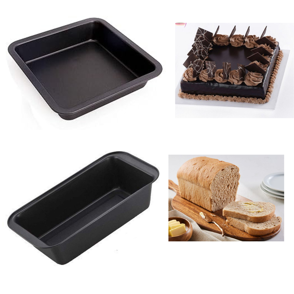 TrendyTrolley® Bread Loaf Pan & Square Cake Tin Combo | Non-Stick Bakeware Set for Breads, Brownies & Tea Cakes (2 Pc)
