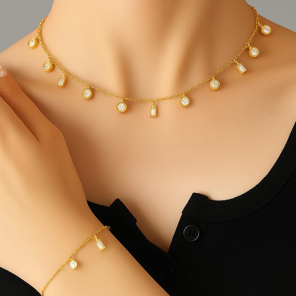 rendyTrolley Geometric Duo Necklace - 18k Gold | Square and Circle Design | Anti-Tarnish | Waterproof and Modern